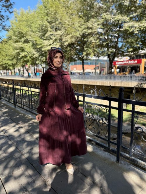 İPEK KUPRA ETEKLİ TAKIM BORDO