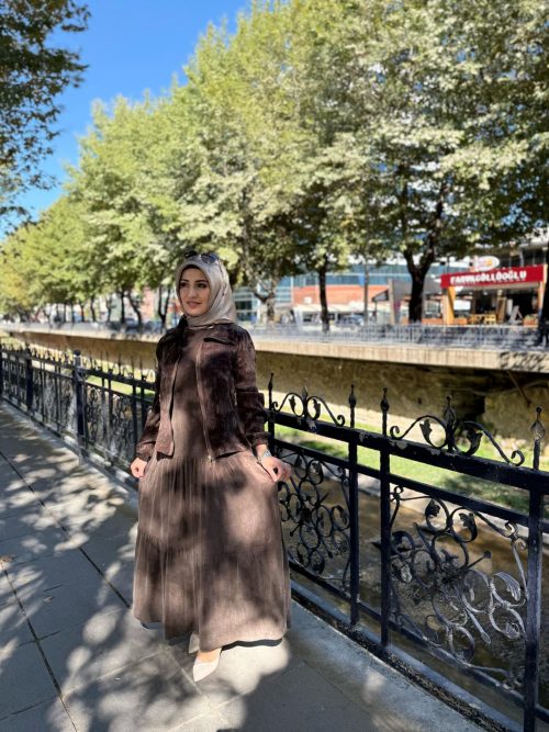 İPEK KUPRA ETEKLİ TAKIM KAHVE