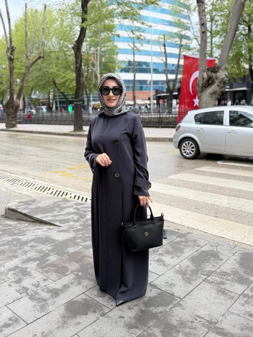 YANDAN DÜĞMELİ FERACE (GRİ)